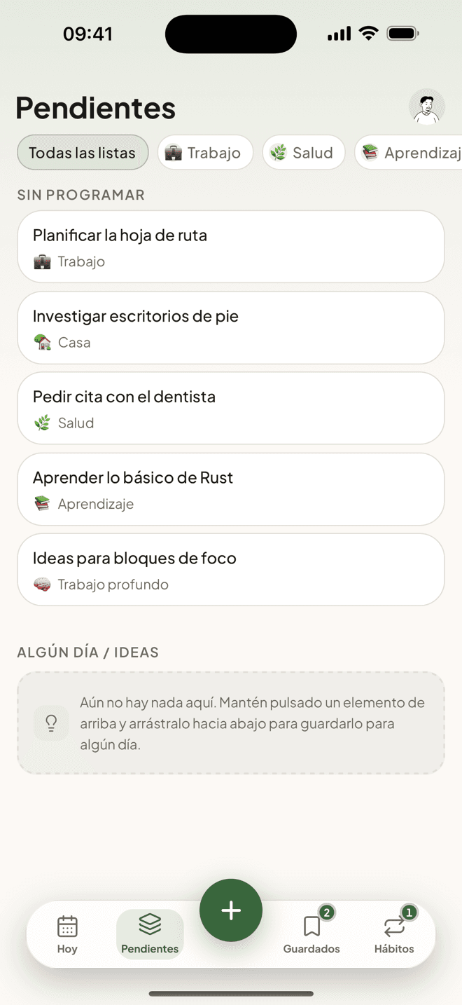 El backlog de ideas sin programar de Taski