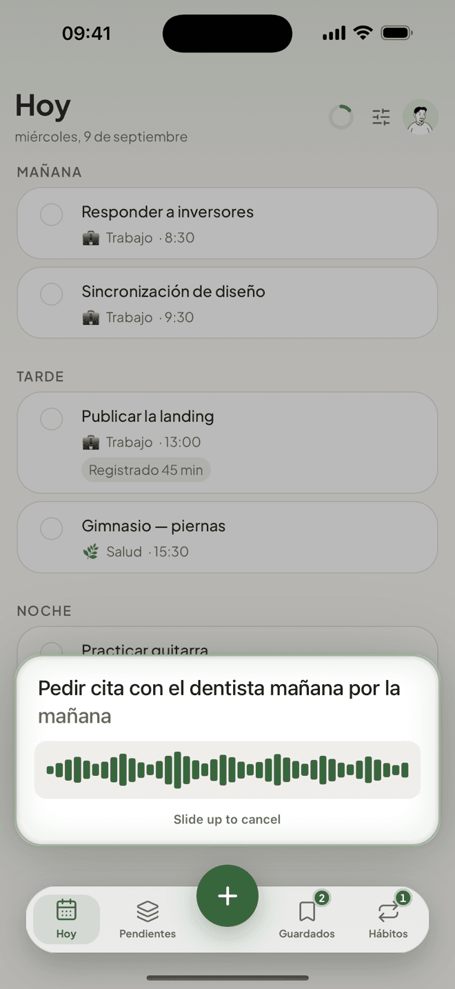 Taski escuchando una tarea hablada y convirtiéndola en una actividad