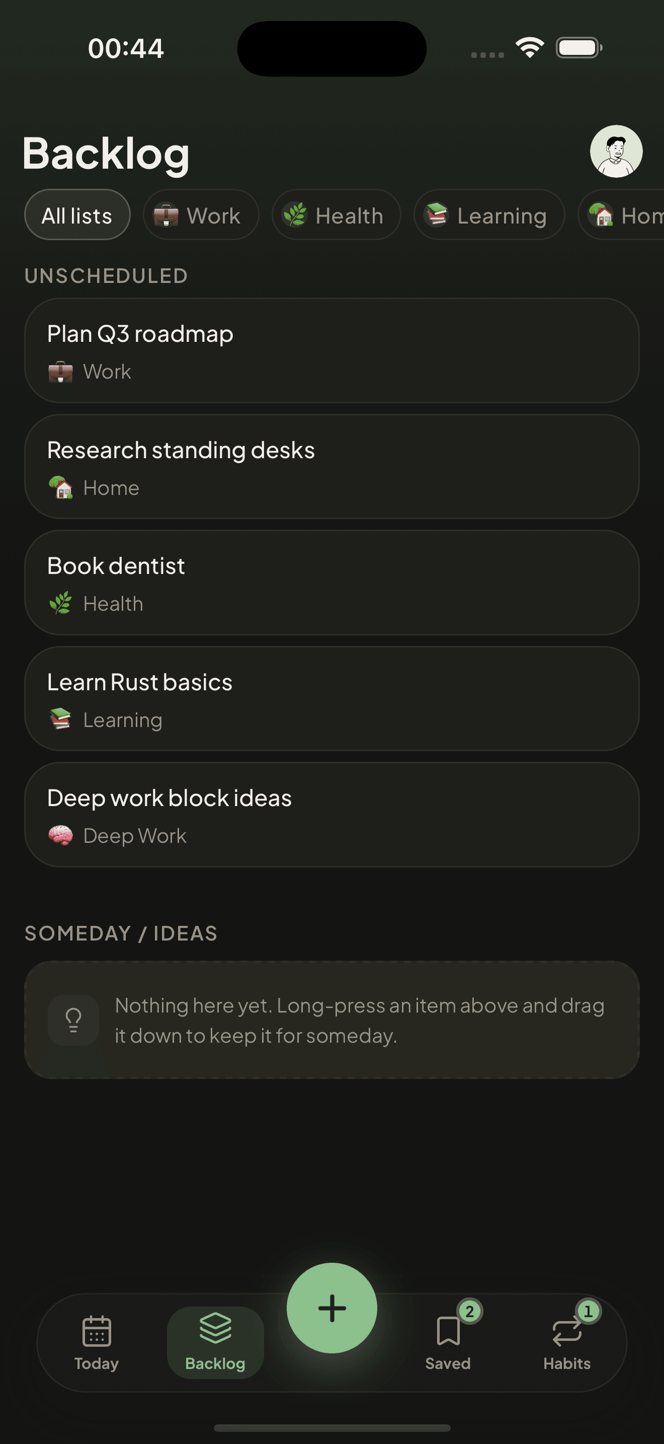 The Taski backlog of unscheduled ideas