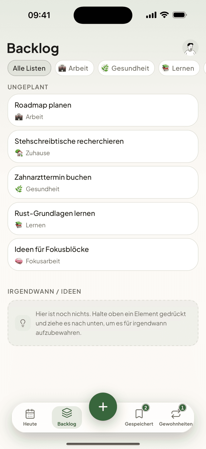 Das Taski-Backlog mit ungeplanten Ideen