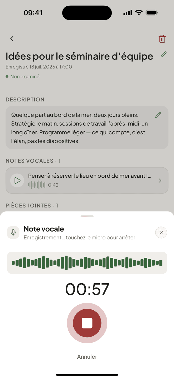 Enregistrement d’un mémo vocal dans une note