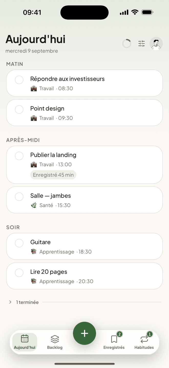 La vue du jour de Taski avec des activités du matin, de l’après-midi et du soir